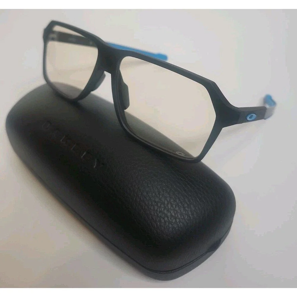 Oakley Bevel Eyeglasses Satin Black Blue OX8161-0457 57-13 145 Mens W/ Case